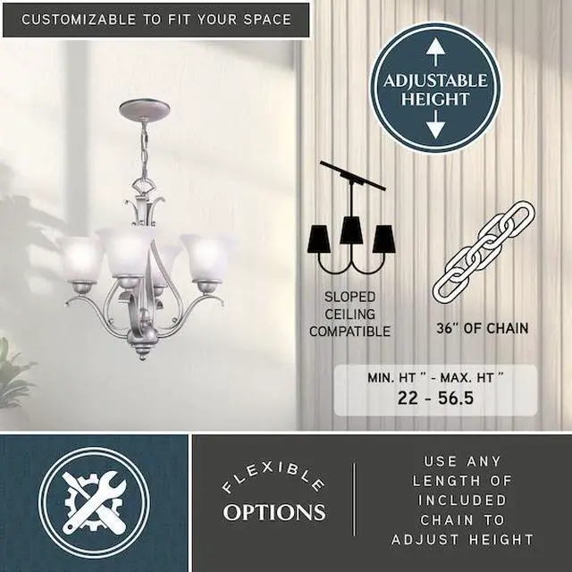 Alt view image 9 of 10 - Vaxcel Monrovia 4 Light Chandelier Brushed Nickel - CH35404BN