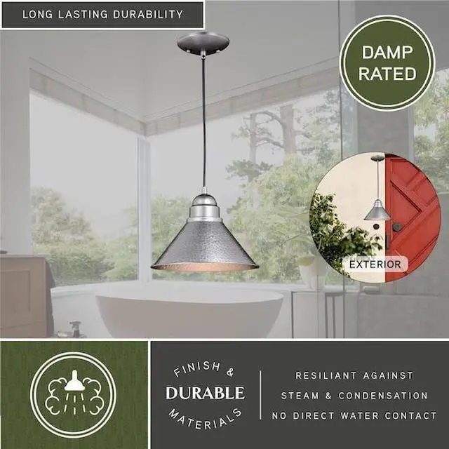 Alt view image 5 of 7 - VAXCEL T0493 Outland 1 Light Pewter Farmhouse Outdoor Barn Dome Pendant