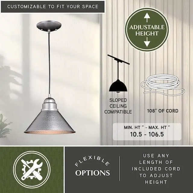 Alt view image 2 of 7 - VAXCEL T0493 Outland 1 Light Pewter Farmhouse Outdoor Barn Dome Pendant