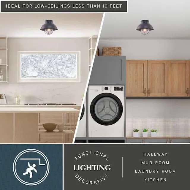 Alt view image 7 of 7 - VAXCEL T0264 Harwich Gray Coastal Barn Dome Outdoor Flush Mount Ceiling Light