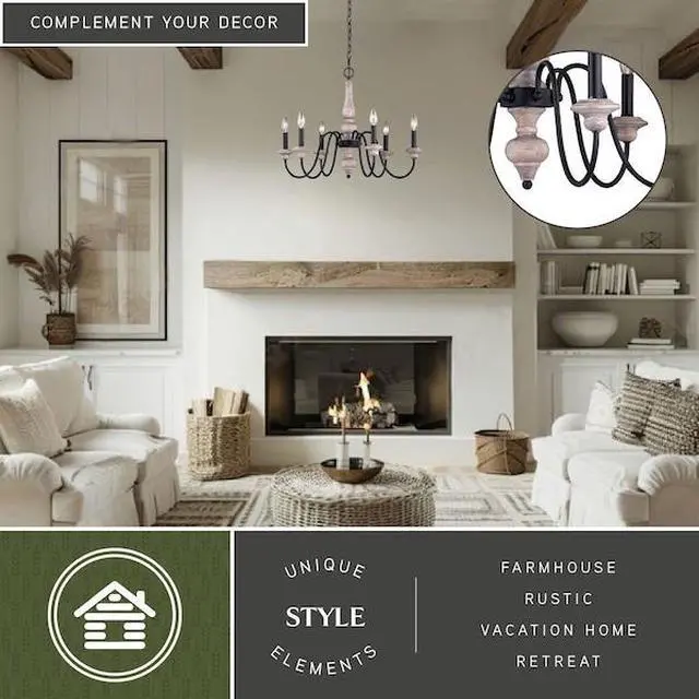 Alt view image 2 of 7 - VAXCEL H0236 Georgetown 6 Light Gray Wood Farmhouse Chandelier