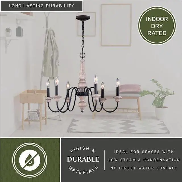 Alt view image 6 of 7 - VAXCEL H0236 Georgetown 6 Light Gray Wood Farmhouse Chandelier