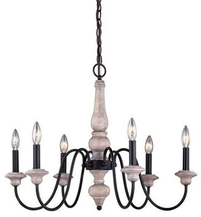 Main image of VAXCEL H0236 Georgetown 6 Light Gray Wood Farmhouse Chandelier