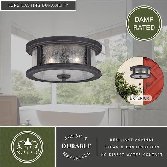 Alt view image 6 of 7 - VAXCEL T0290 Cumberland Bronze Rustic Round Outdoor Flush Mount Ceiling Light