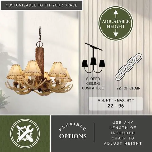 Alt view image 4 of 8 - Vaxcel CH33006NS Lodge 6 Light Chandelier, 22" x 22" x 18", Noachian Stone Finish