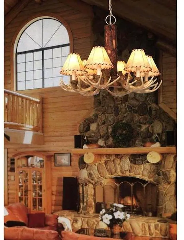 Alt view image 6 of 8 - Vaxcel CH33006NS Lodge 6 Light Chandelier, 22" x 22" x 18", Noachian Stone Finish