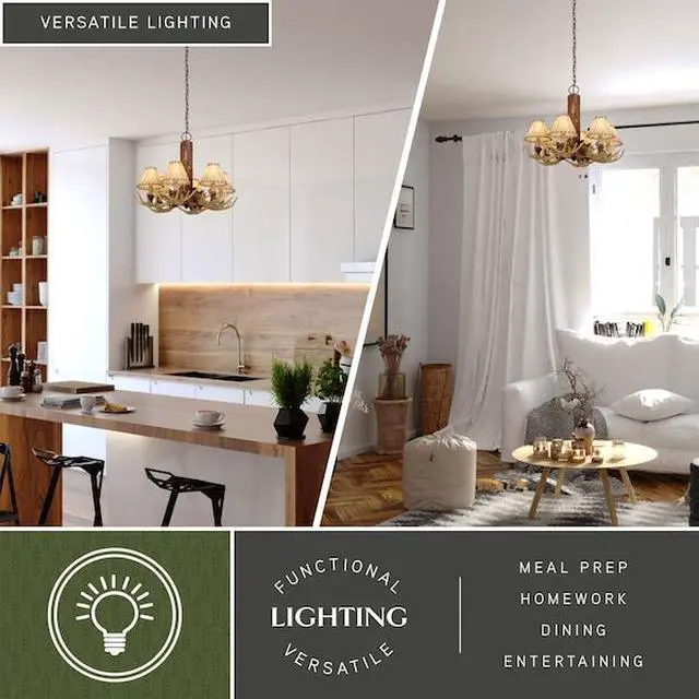 Alt view image 3 of 8 - Vaxcel CH33006NS Lodge 6 Light Chandelier, 22" x 22" x 18", Noachian Stone Finish