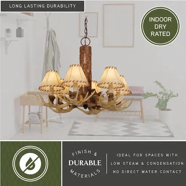 Alt view image 7 of 8 - Vaxcel CH33006NS Lodge 6 Light Chandelier, 22" x 22" x 18", Noachian Stone Finish