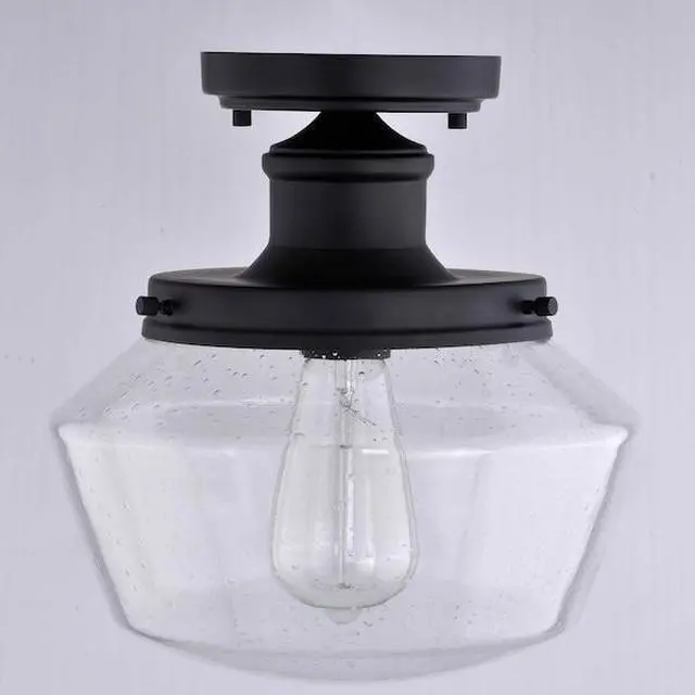 Alt view image 3 of 8 - collins Black Farmhouse Outdoor Flush Mount ceiling Light clear Schoolhouse glass