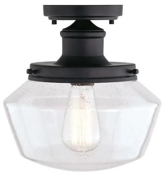 Alt view image 2 of 8 - collins Black Farmhouse Outdoor Flush Mount ceiling Light clear Schoolhouse glass