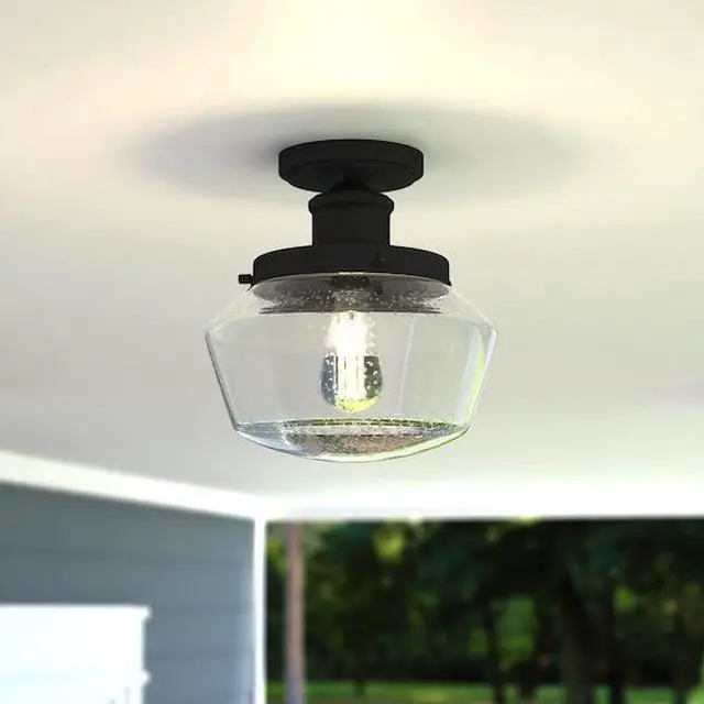 Alt view image 6 of 8 - collins Black Farmhouse Outdoor Flush Mount ceiling Light clear Schoolhouse glass