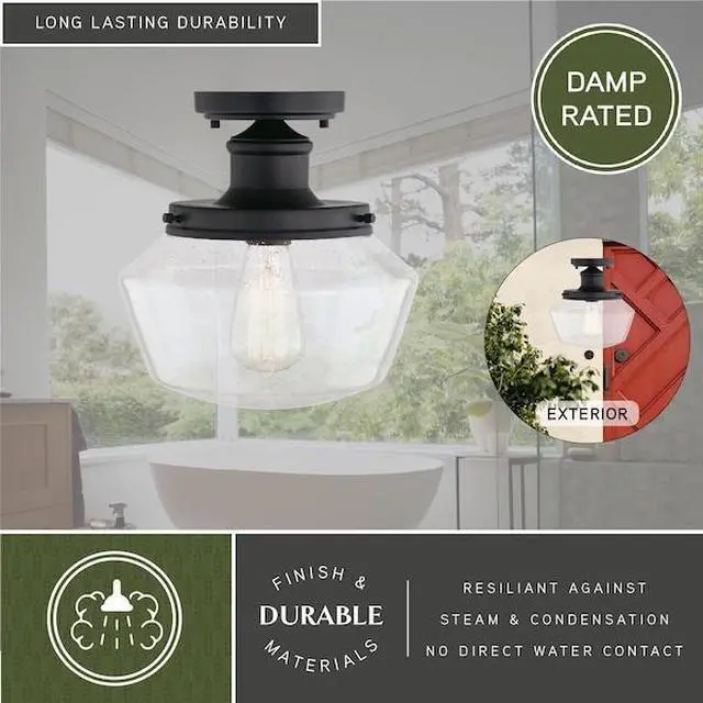 Alt view image 7 of 8 - collins Black Farmhouse Outdoor Flush Mount ceiling Light clear Schoolhouse glass