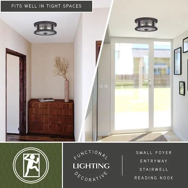 Alt view image 2 of 7 - VAXCEL T0290 Cumberland Bronze Rustic Round Outdoor Flush Mount Ceiling Light