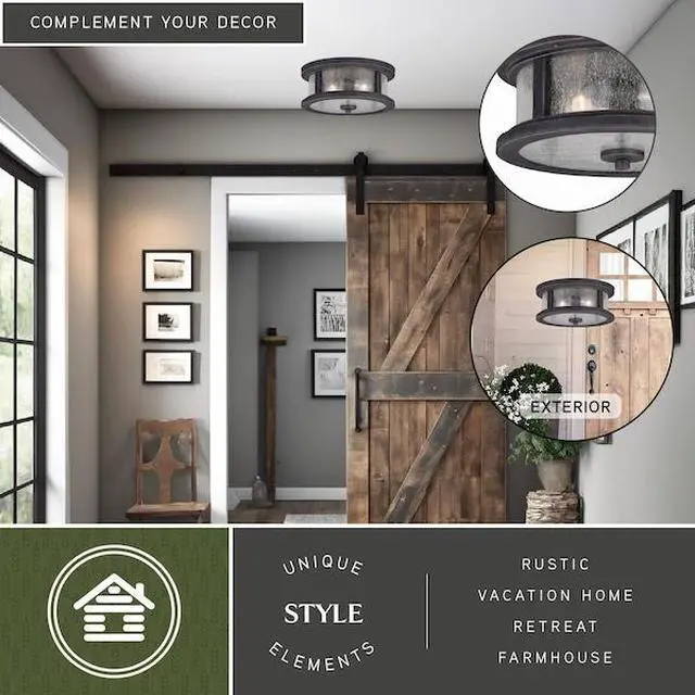 Alt view image 3 of 7 - VAXCEL T0290 Cumberland Bronze Rustic Round Outdoor Flush Mount Ceiling Light