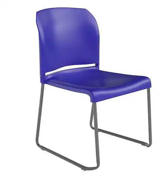Alt view image 2 of 20 - HERCULES Series 880 lb. Capacity Blue Full Back Contoured Stack Chair with Gray Powder Coated Sled Base