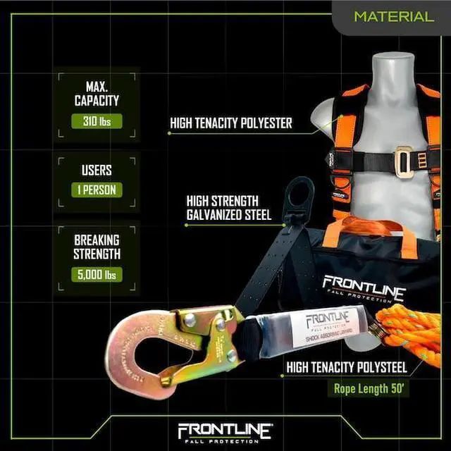 Alt view image 6 of 7 - FRONTLINE RK5PTB50 Combat Complete Roofers Kit with 50 ft Lifeline