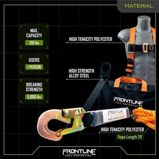Alt view image 7 of 7 - FRONTLINE RK5PTB50 Combat Complete Roofers Kit with 50 ft Lifeline