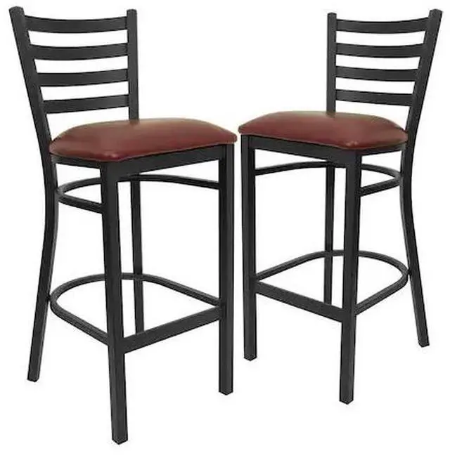 Alt view image 8 of 14 - 2 Pk. HERCULES Series Black Ladder Back Metal Restaurant Barstool - Burgundy Vinyl Seat