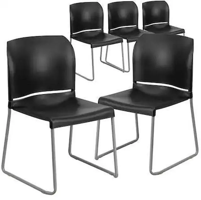 Alt view image 5 of 18 - Flash Furniture 5 Pack HERCULES Series 880 lb. Capacity Black Full Back Contoured Stack Chair with Gray Powder Coated Sled Base