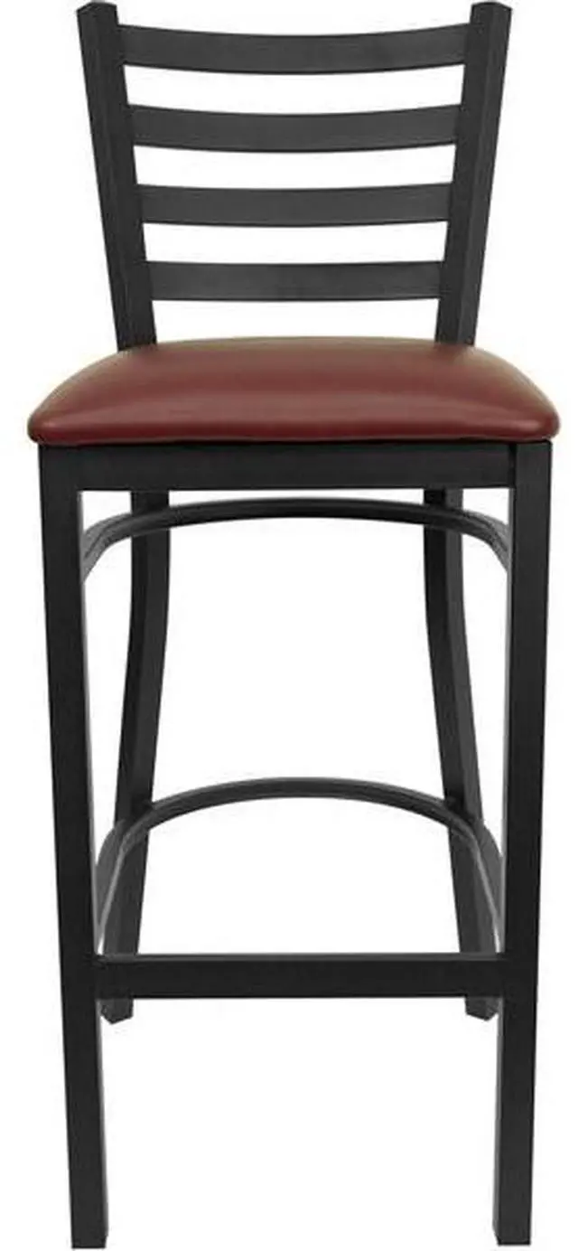 Alt view image 14 of 14 - 2 Pk. HERCULES Series Black Ladder Back Metal Restaurant Barstool - Burgundy Vinyl Seat