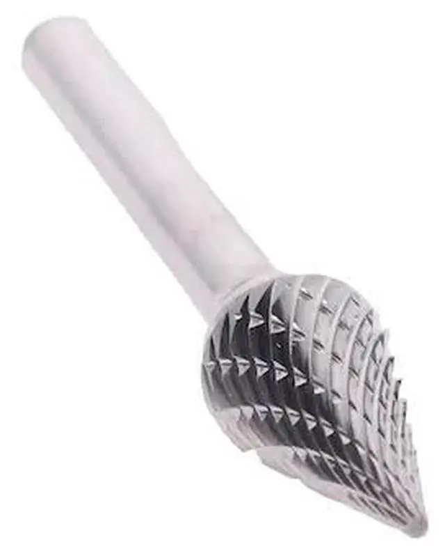 Alt view image 2 of 10 - Drill America DUL Series Solid Carbide Bur, Double Cut, SM5 Cone - Pointed End, 1/4" Shank, 1/2" Head Diameter, 7/8" Cutting Length (Pack of 1)