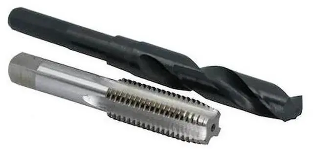 Main image of Drill America 7/8"-14 HSS Plug Tap and matching 13/16" HSS 1/2" Shank Drill Bit in plastic pouch.