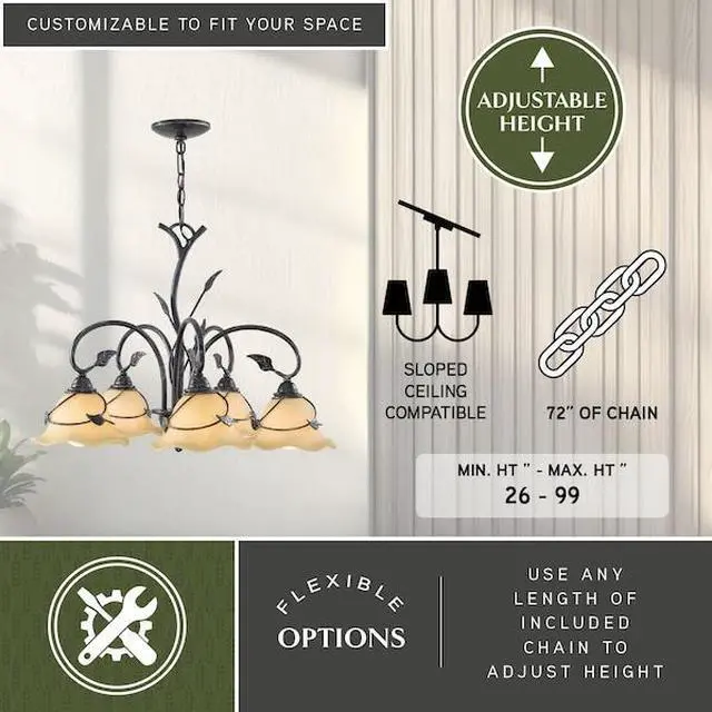 Alt view image 5 of 8 - vaxcel ch38805ol vine 5 light chandelier, oil shale finish