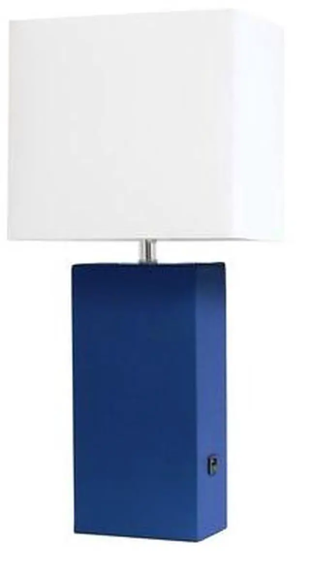 Alt view image 7 of 19 - Elegant Designs Modern Leather Table Lamp with USB and White Fabric Shade, Blue