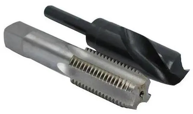 Alt view image 2 of 8 - Drill America 1-1/8"-12 HSS Plug Tap and matching 1-3/64" HSS 1/2" Shank Drill Bit in plastic pouch.