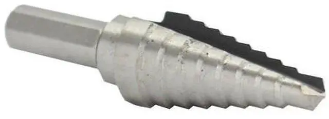 Alt view image 3 of 9 - Drill Bit America VAC Series High-Speed Steel Step Drill Bit, Polished Finish, Round Shank, Spiral Flute, 118 Degrees Conventional Point, #9 Size, 1/4"-3/4" Hole Size (Pack of 1)