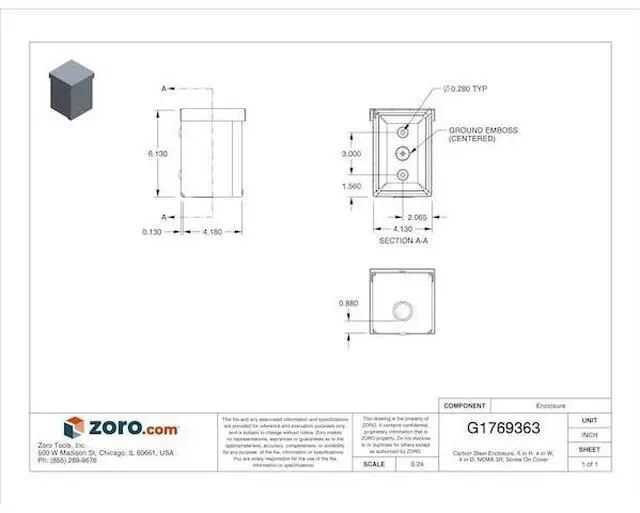 Alt view image 7 of 7 - WIEGMANN RSC040604 Padlockable Hasp Electrical Enclosures, 6 in H, 4 in D, 4 in