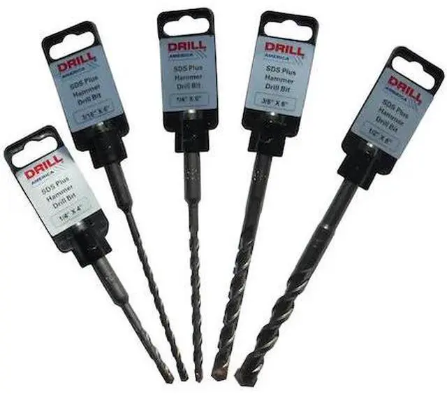 Alt view image 3 of 10 - Drill America SDSSET 5 Piece SDS-Plus Drill Small, Size: 1/4" - 1/2", Carbide Tipped, Coating, Right Hand Cut, Uncoated/Bright