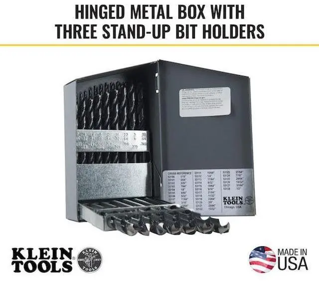 Alt view image 7 of 9 - Klein Tools - 53000 - Klein 53000 Standard Jobber Length Regular Point Drill Set, Imperial, 1/16 in Min Drill Bit, 1/2