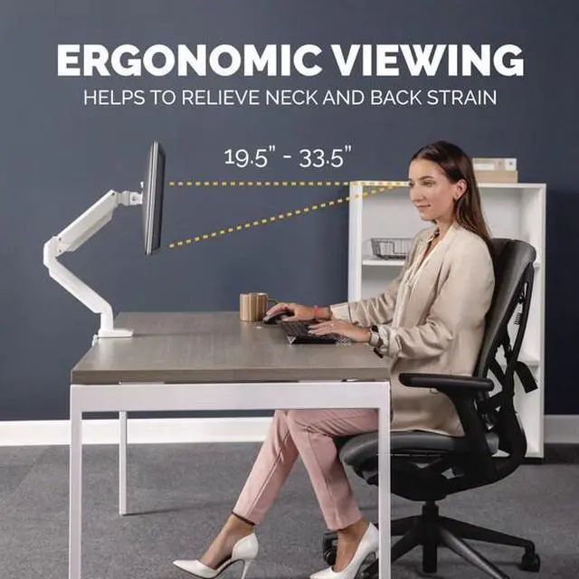 Alt view image 19 of 20 - Platinum Series Single Monitor Arm For 27" Monitors 360 deg Rotation 45 deg Tilt 180 deg Pan White Supports 20 lb 8056201