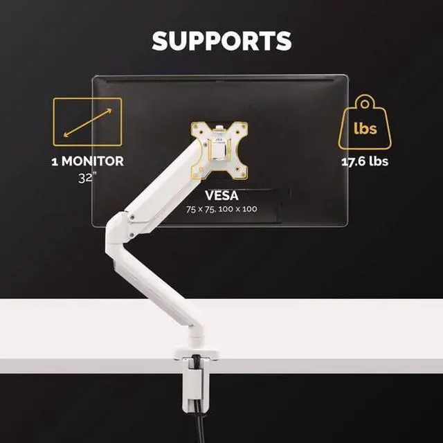 Alt view image 17 of 20 - Platinum Series Single Monitor Arm For 27" Monitors 360 deg Rotation 45 deg Tilt 180 deg Pan White Supports 20 lb 8056201
