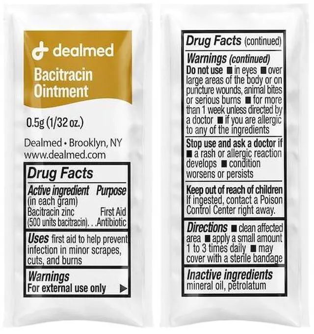 Alt view image 3 of 3 - DEALMED 781930 Bacitracin Ointment 0.9 Gm Foil, 144/Bx, 144PK
