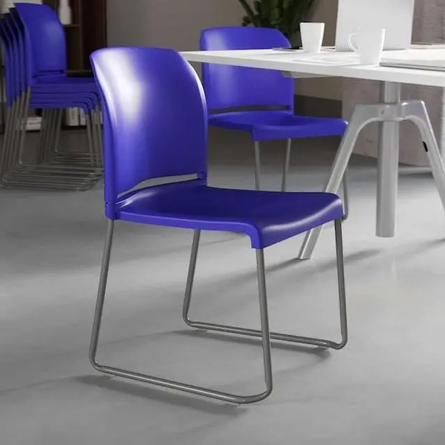 Alt view image 18 of 20 - HERCULES Series 880 lb. Capacity Blue Full Back Contoured Stack Chair with Gray Powder Coated Sled Base
