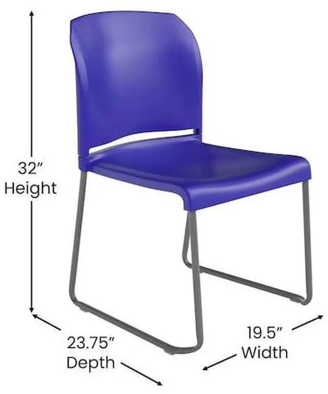 Alt view image 20 of 20 - HERCULES Series 880 lb. Capacity Blue Full Back Contoured Stack Chair with Gray Powder Coated Sled Base