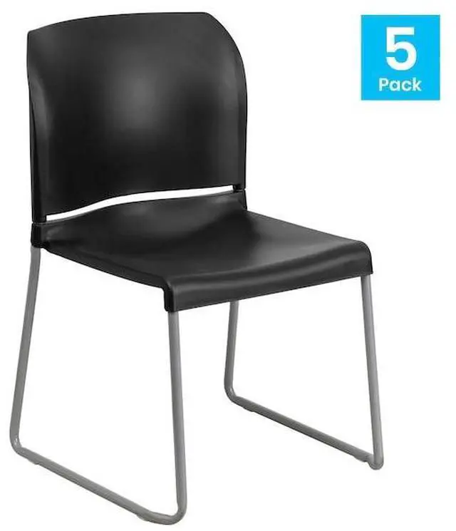 Alt view image 8 of 18 - Flash Furniture 5 Pack HERCULES Series 880 lb. Capacity Black Full Back Contoured Stack Chair with Gray Powder Coated Sled Base