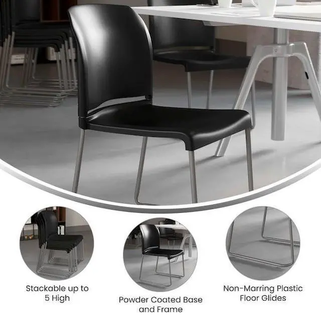 Alt view image 11 of 18 - Flash Furniture 5 Pack HERCULES Series 880 lb. Capacity Black Full Back Contoured Stack Chair with Gray Powder Coated Sled Base