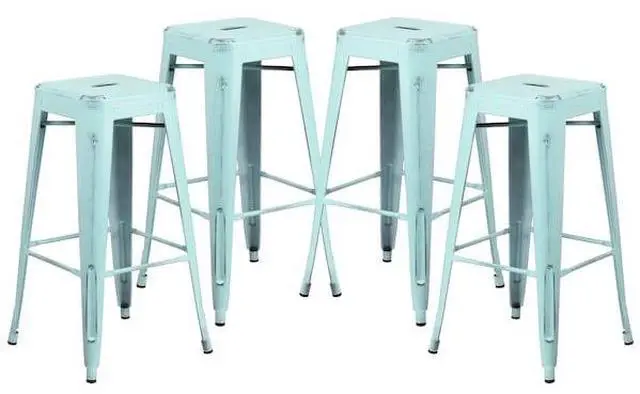 Alt view image 12 of 14 - Flash Furniture Commercial Grade 30" High Backless Distressed Green-Blue Metal Indoor-Outdoor Barstool 4 Pack (4ETBT350330DB)