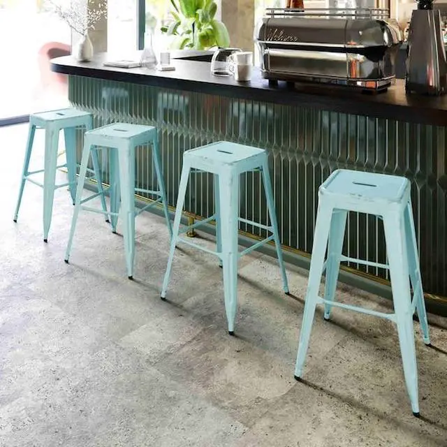 Alt view image 14 of 14 - Flash Furniture Commercial Grade 30" High Backless Distressed Green-Blue Metal Indoor-Outdoor Barstool 4 Pack (4ETBT350330DB)