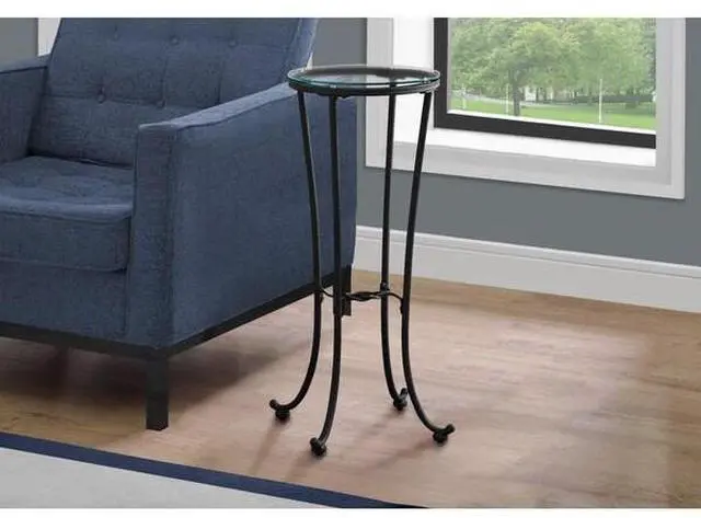 Alt view image 7 of 10 - Monarch Specialties Accent Table Hammered Black Metal With Tempered Glass 3332