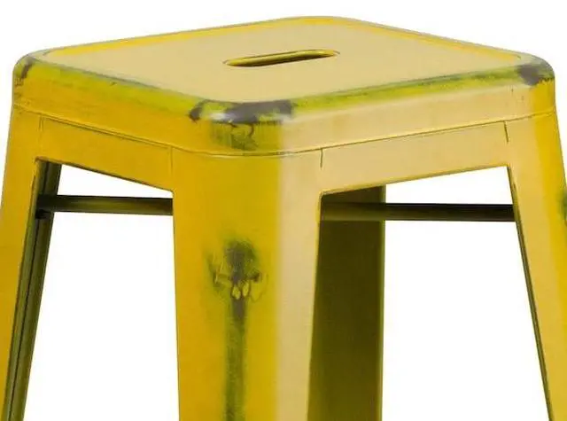Alt view image 14 of 14 - Flash Furniture Commercial Grade 30" High Backless Distressed Yellow Metal Indoor-Outdoor Barstool 4 Pack (4ETBT350330YL)