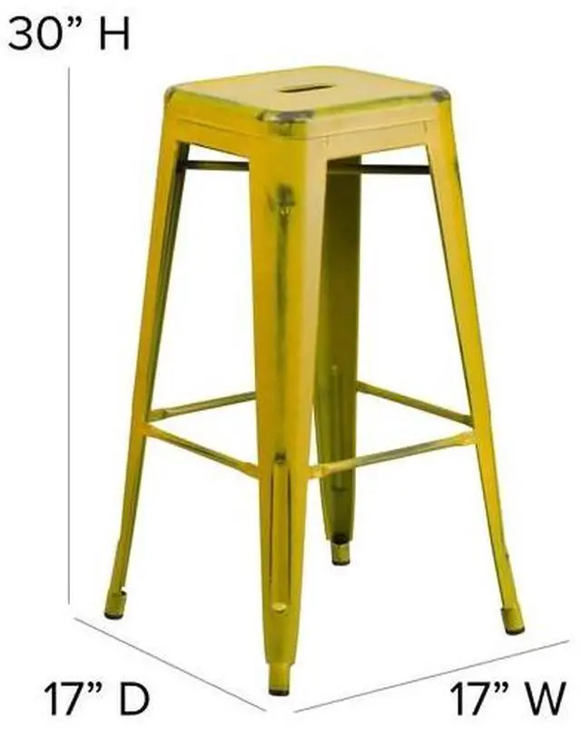 Alt view image 13 of 14 - Flash Furniture Commercial Grade 30" High Backless Distressed Yellow Metal Indoor-Outdoor Barstool 4 Pack (4ETBT350330YL)