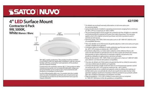 Alt view image 6 of 7 - NUVO 62/1590 4 Inch, LED Surface Mount Fixture, 5000K, White, PK 6
