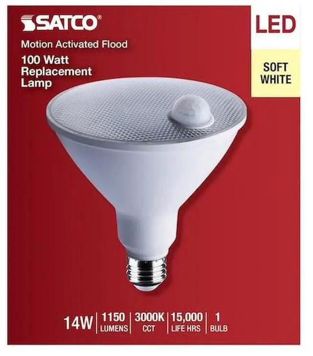 Alt view image 6 of 7 - SATCO S11443 14 Watt PAR38 LED, White, 3000K, 1100 Lumens, 120 Volt, PIR