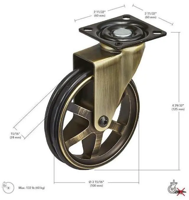 Alt view image 3 of 4 - RICHELIEU BP81000201AB90 Aluminum Single Wheel Vintage Caster, Swivel Without