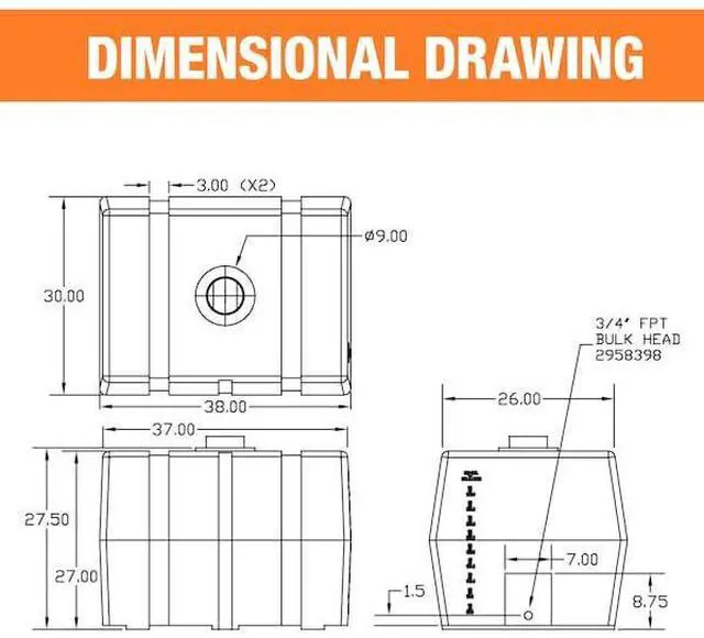 Alt view image 6 of 6 - BUYERS PRODUCTS 82123929 100 Gallon Square Storage Tank - 38x30x29 Inch