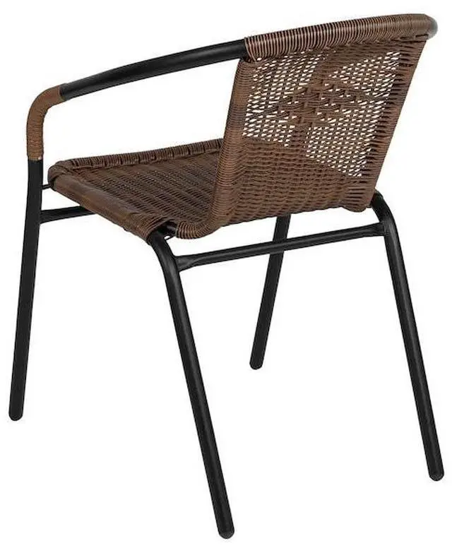 Alt view image 19 of 20 - 2 Pack Medium Brown Rattan Indoor-Outdoor Restaurant Stack Chair